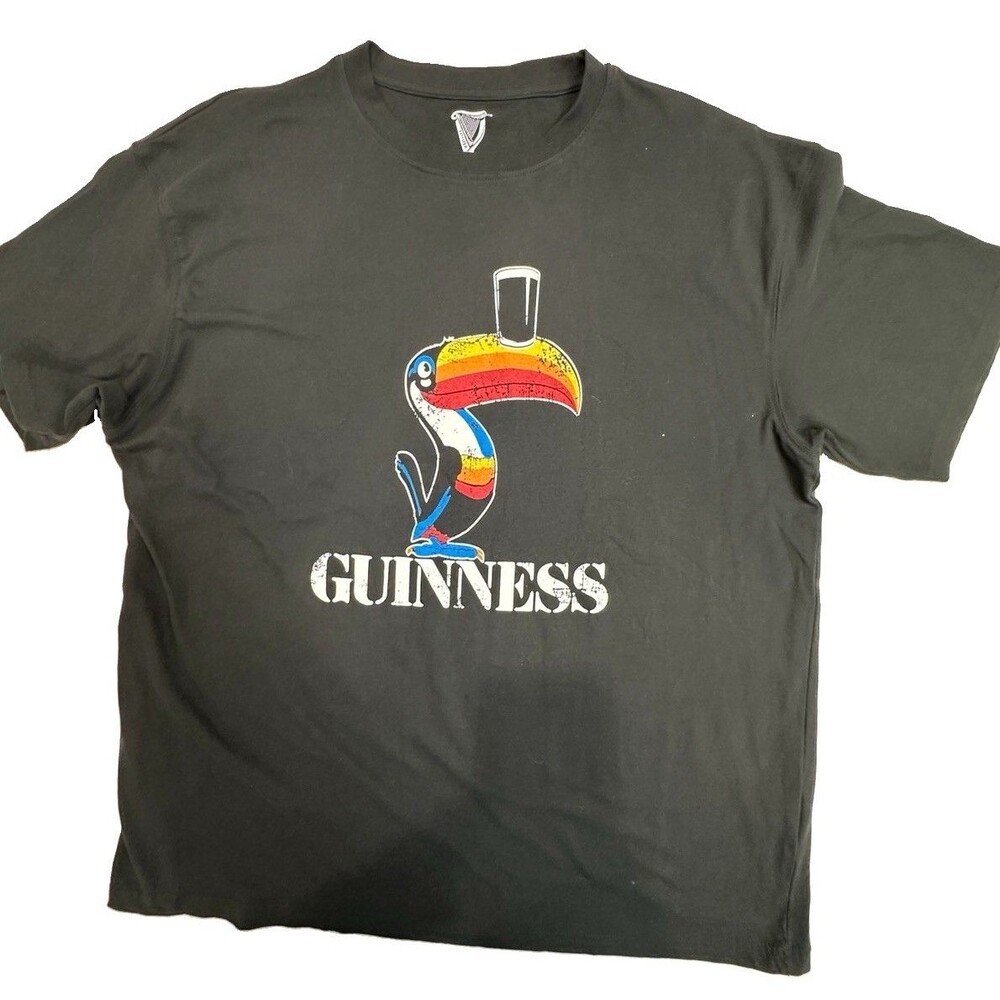Guinness Black T Shirt With Toucan Men's US Large Relaxed Fit Short Sleeve